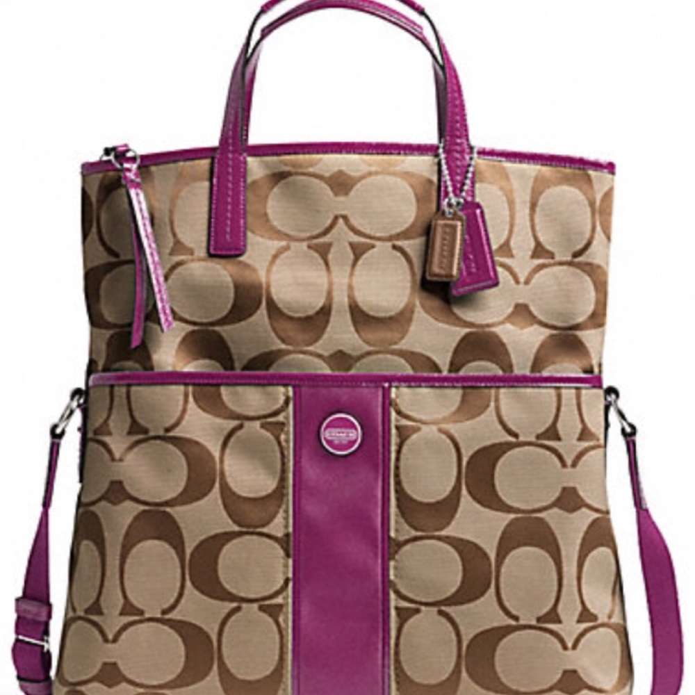 COACH SIGNATURE STRIPE FOLDOVER TOTE